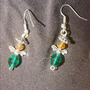 Elegant Silver and Green Earrings with a touch of brown